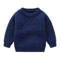 safuny Toddler Baby Boys Girls Cute Solid Color Cute Winter Thick Casual Keep Warm Sweater Knitted Childs Clothes Playwear Long Sleeve Basic Sweatshirts Dark Blue 18-24 M