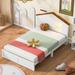 Twin Size Wood Platform Bed with House-shaped Headboard and Built-in LED