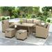 6-Piece Outdoor Rattan Patio Garden Set with Sofa, Chair, Stools and Table