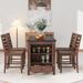 Counter Height 5-piece Dining Table Set with Faux Marble Tabletop, Solid Wood Table Set with Storage Cabinet and Drawer