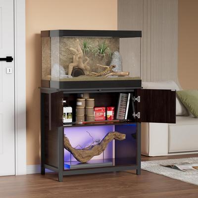 Aquarium Stand with Cabinet, Fish Tank Stand with Lighting, 20-40 Gallon Aquarium Turtle Tank Bearable 880 lbs