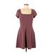 Express Casual Dress - Mini Square Short sleeves: Pink Solid Dresses - Women's Size Medium