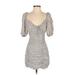 Zara Casual Dress - Mini Plunge 3/4 sleeves: Gray Dresses - Women's Size Small