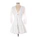 Derek Lam 10 Crosby Casual Dress - A-Line Plunge 3/4 sleeves: White Print Dresses - Women's Size 4