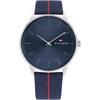 Quarzuhr TOMMY HILFIGER "HENDRIX", blau (blau, rot), Armbanduhren, Herren, Armbanduhr, Herrenuhr, analog, Edelstahlarmband