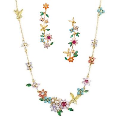 Kate Spade Jewelry | Kate Spade New Bloom Floral Crystal Necklace & Earrings Matching Jewelry Set | Color: Gold/Pink | Size: Set