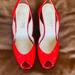 Michael Kors Shoes | Michael Kors Slingback Wedge Heels Red Patent Leather Peep Toe Sandal 6 | Color: Red | Size: 6