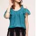 Anthropologie Tops | Maeve Anthropologie Tavin Teal Blue Ruffle Cold Shoulder Top Blouse Size 0 | Color: Blue | Size: 0