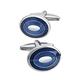 Men's shirt classic business cufflinks oval blue enamel cufflinks with free name engraving (metallic color: cufflinks only) ()