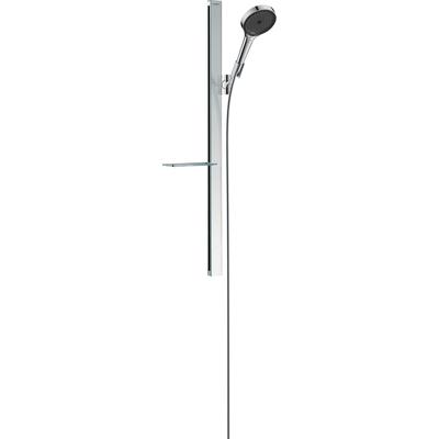 Brausegarnitur HANSGROHE "Rainfinity", silber (chrom), Metall, Brausegarnituren, 13cm, mit Duschstange 90cm und Ablage, 