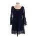American Eagle Outfitters Cocktail Dress - A-Line Scoop Neck 3/4 sleeves: Blue Solid Dresses - Women's Size Small