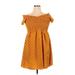 Shein Cocktail Dress - A-Line Open Neckline Short sleeves: Orange Print Dresses - Women's Size 0X