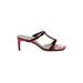 Richard Tyler Heels: Slide Stiletto Cocktail Party Red Print Shoes - Women's Size 6 - Open Toe