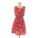 Xhilaration Casual Dress - Mini Scoop Neck Sleeveless: Red Floral Dresses - Women's Size Medium