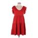 Max Studio Casual Dress - A-Line Scoop Neck Short sleeves: Red Print Dresses - Women's Size Large