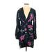 Jill Jill Stuart Casual Dress - Mini Plunge Long sleeves: Black Floral Dresses - Women's Size 0