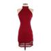 One Clothing Cocktail Dress - Party Halter Sleeveless: Burgundy Print Dresses - Women's Size Small