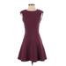 H&M Cocktail Dress - A-Line High Neck Short sleeves: Burgundy Solid Dresses - Women's Size 4