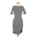 Popular Basics Cocktail Dress - Sheath Crew Neck Short sleeves: Gray Plaid Dresses - Women's Size Medium