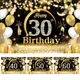 Toile de fond d'anniversaire noir et or pour adulte décoration de fête 30 ans 40 ans 50 ans 60