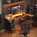 17 Stories Coolbrook L-Shaped Gaming Desk w/ LED Lights, Power Outlets, Office Desk, L Deskwith Shelves&Drawer Wood/Metal in Black/Brown | Wayfair