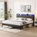 Wrought Studio™ Bed w/ Storage Headboard, Charging Station, LED Lights Upholstered/Metal & Upholstered/ in Gray | 42 H x 77.8 W x 86.3 D in | Wayfair