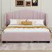 Red Barrel Studio® Leneah Upholstered Platform Bed w/ Wingback Headboard Upholstered, Linen in Pink | 43 H x 65 W x 86 D in | Wayfair