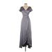 Baltic Born Casual Dress - Midi Plunge Short sleeves: Gray Print Dresses - Women's Size X-Small