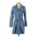 Max Jeans Casual Dress - Shirtdress Collared 3/4 sleeves: Blue Solid Dresses - Women's Size Small