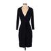 Ann Taylor Casual Dress - Sheath V Neck 3/4 sleeves: Black Print Dresses - Women's Size 0