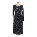 Wednesday's Girl Casual Dress - Midi Scoop Neck 3/4 sleeves: Black Dresses - Women's Size X-Small