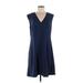 Ann Taylor Casual Dress - Mini V-Neck Sleeveless: Blue Print Dresses - Women's Size 8