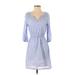 Old Navy Casual Dress - Mini V-Neck 3/4 sleeves: Blue Dresses - Women's Size Small