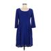 Betsey Johnson Casual Dress - A-Line Scoop Neck 3/4 sleeves: Blue Print Dresses - Women's Size 8