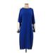 BCBGMAXAZRIA Runway Casual Dress - Shift Crew Neck 3/4 sleeves: Blue Print Dresses - Women's Size Small