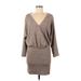 Lush Casual Dress - Mini Plunge 3/4 sleeves: Gray Marled Dresses - Women's Size Medium