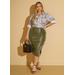 Plus Size Ruched Split Faux Leather Skirt
