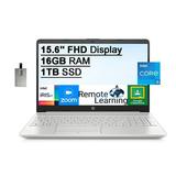 HP 2021 15.6 FHD Laptop Computer 11th Gen Intel Core i5-1135G7(Beats i7-1065g7) 16GB DDR4 RAM 1TB PCIe SSD Intel Iris Xe Graphics HD Webcam Stereo Speakers Windows 10 Silver 32GB USB Card