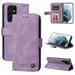 Allytech Slim Wallet Case for Samsung Galaxy S24 Ultra with Card Slots Luxury PU Leather Magnetic Clasp Flip Wrist Shoulder Strap Kickstand Shockproof Protective Shell for Women Men - Purple