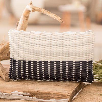 Light over Darkness,'White and Black Recycled Vinyl Cord Cosmetic Bag (Small)'