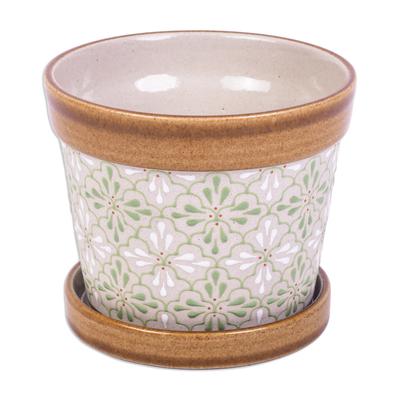 Green Courtyard,'Artisan Crafted Ceramic Flower Pot from Mexico'