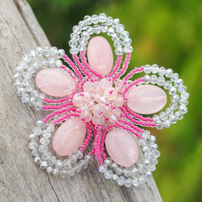 Spring in Tenderness,'Handcrafted Floral Pink Quar...