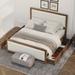Elegant Design Full Size Platform Bed, Natural Wooden+Beige Fabric