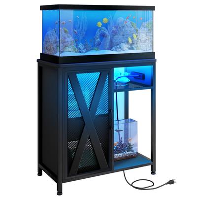 Moasis Aquarium Stand with Power Outlets and 7 Color RGB Light,Fish Tank Stand with Storage Cabinet