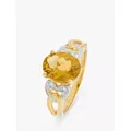 L & T Heirlooms Second Hand 9ct Two Tone Gold Oval Citrine & Diamond Cocktail Ring