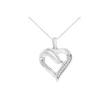 Women's Silver 1/10 Cttw Diamond Open Heart 18" Pendant Necklace by Haus of Brilliance in Silver