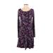 Ann Taylor LOFT Casual Dress - A-Line Scoop Neck Long sleeves: Purple Print Dresses - Women's Size X-Small