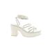 Zara Heels: Strappy Chunky Heel Casual White Print Shoes - Women's Size 40 - Open Toe