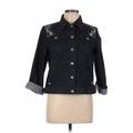 Chico's Denim Jacket: Short Black Print Jackets & Outerwear - Women's Size Medium