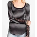 Free People Tops | Free People Black And White Striped Hard Candy Ls Lace Embellished Top Sz L | Color: Black/White | Size: L